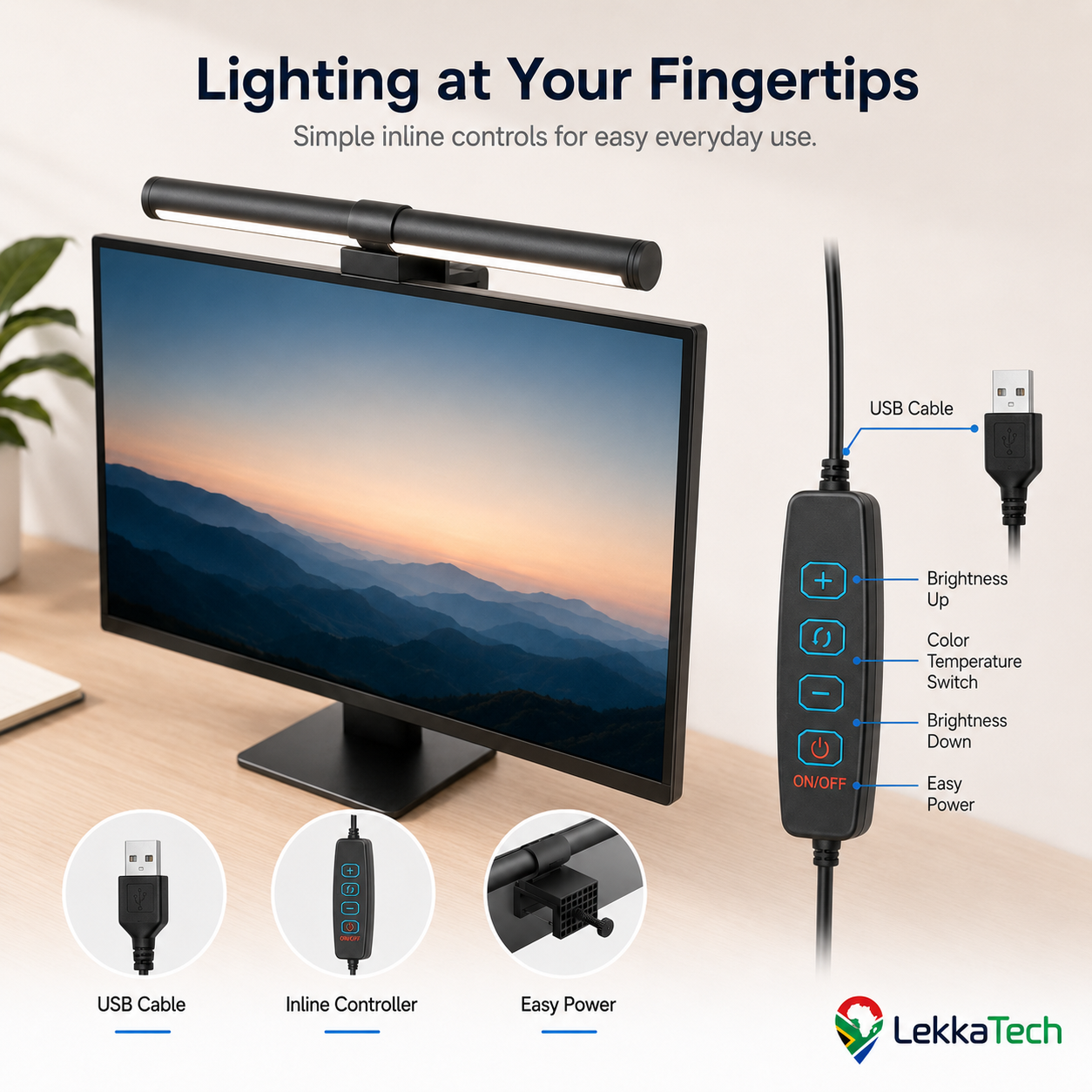 LekkaTech™ Lumina Bar | Glare-Free Monitor Light Bar