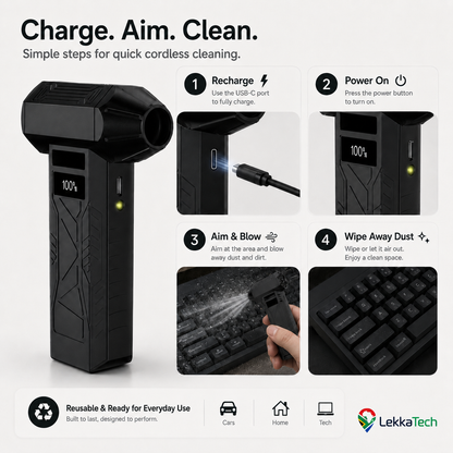 LekkaTech™ AeroClean Pro — Rechargeable Air Duster