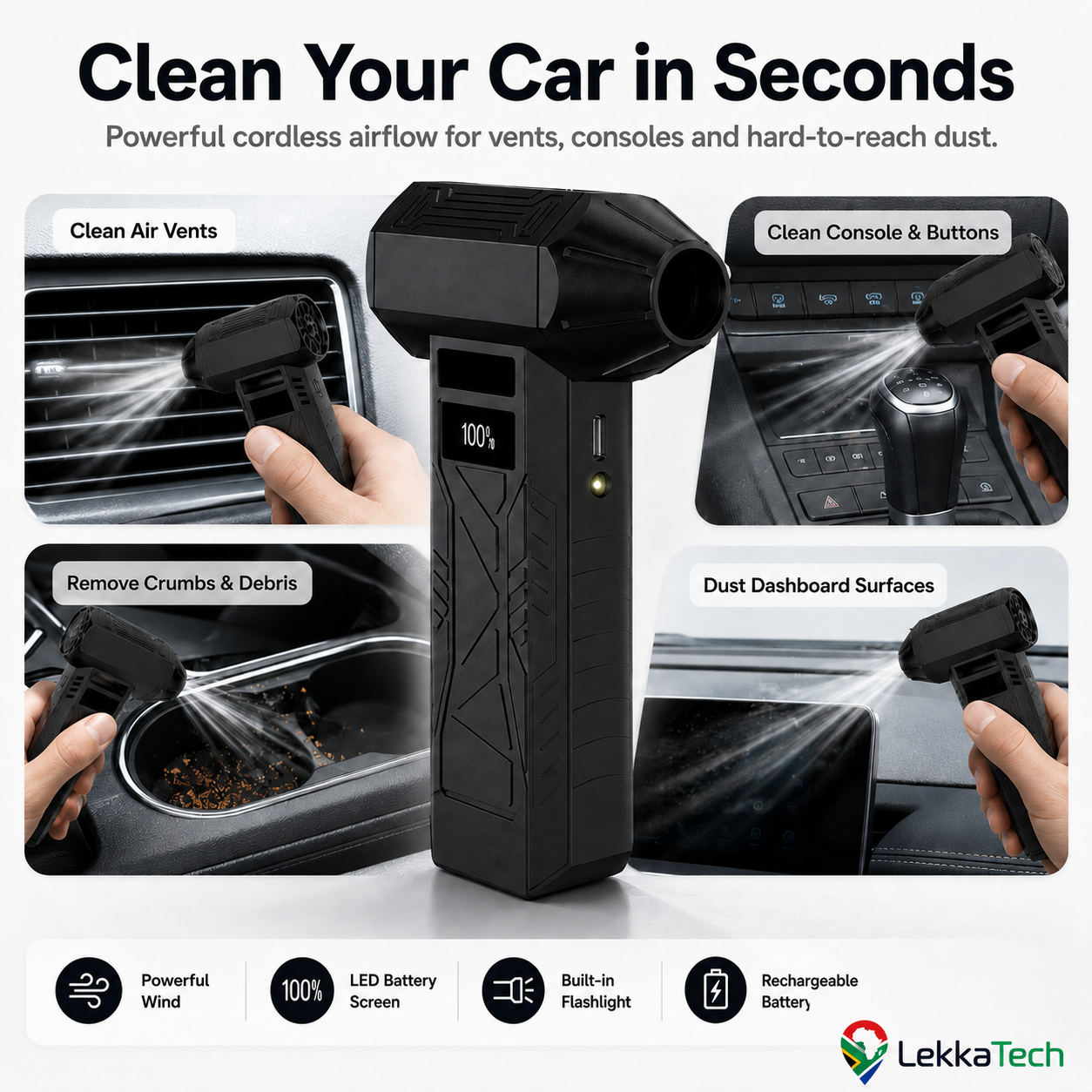 LekkaTech™ AeroClean Pro — Rechargeable Air Duster