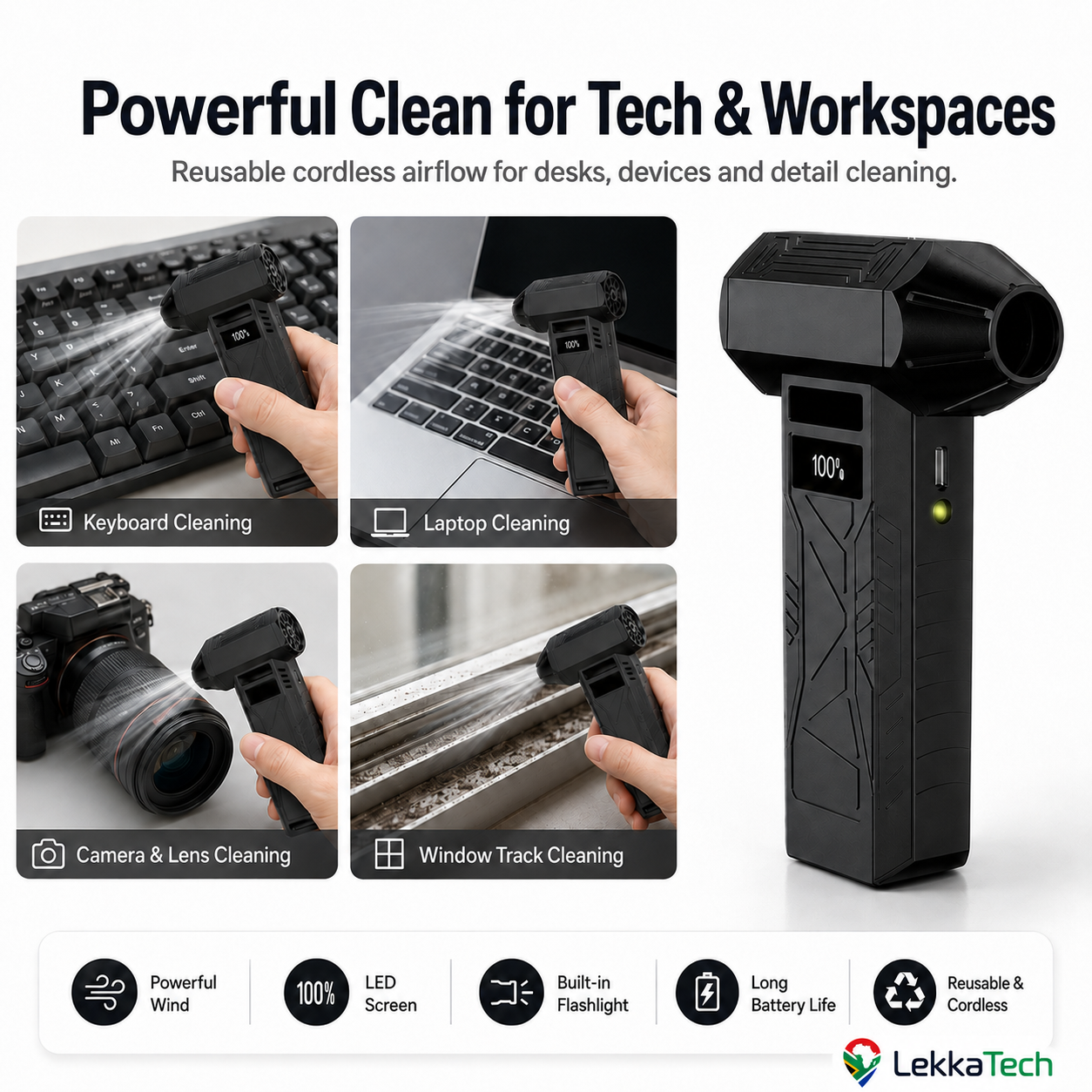 LekkaTech™ AeroClean Pro — Rechargeable Air Duster