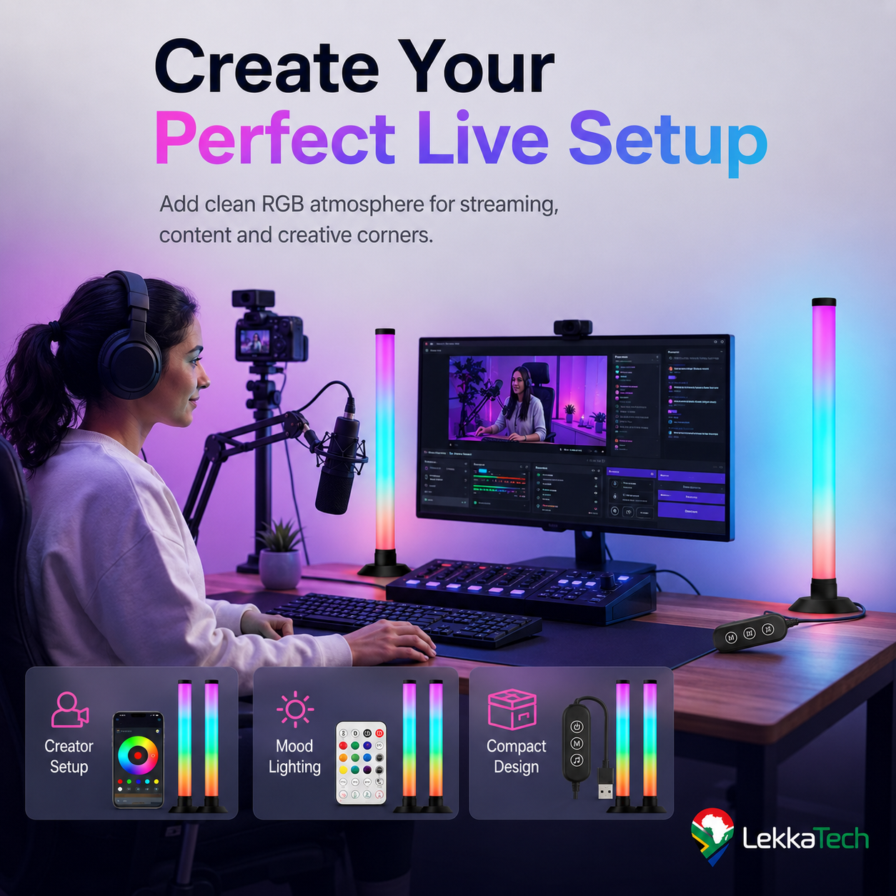 LekkaTech™ AuraGlow Bars — RGB Ambient Light Bars