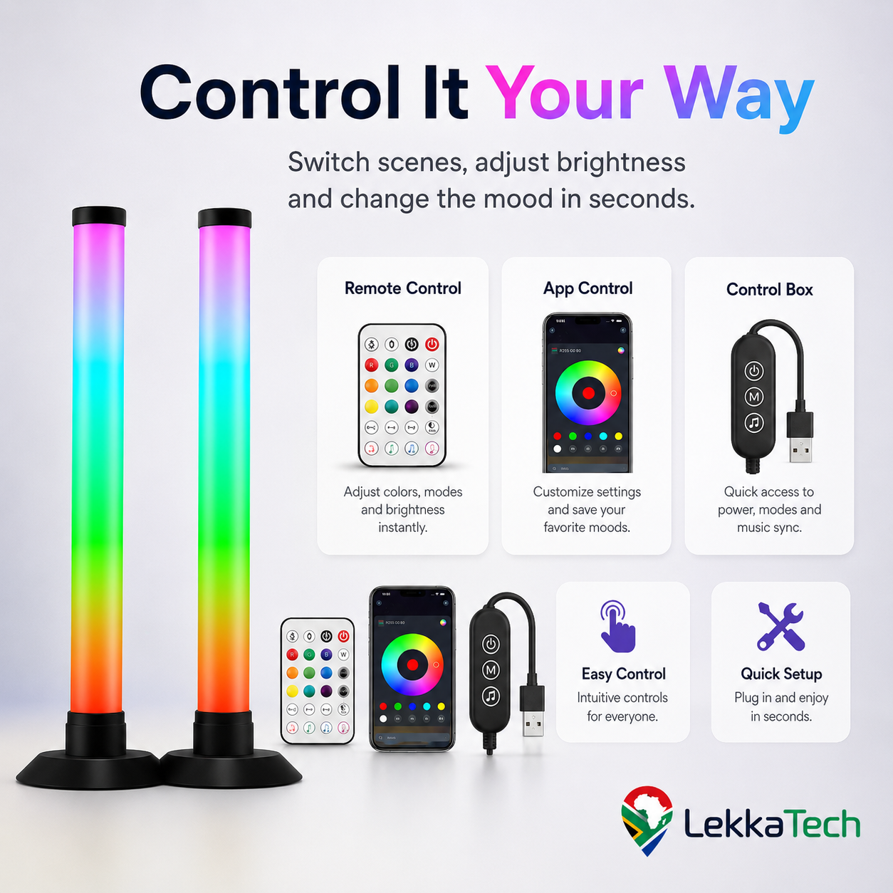 LekkaTech™ AuraGlow Bars — RGB Ambient Light Bars