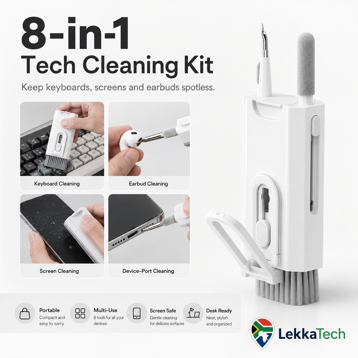 LekkaTech™ PureClean Kit — 8-in-1 Tech Cleaning Kit